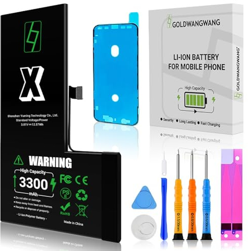 Akku für iPhone X, 3300mAh Hochkapazität, Komplettes Reparaturkit | Kompatibel mit A1865/A1901/A1902 Lithium Polymer Reparaturkit mit Werkzeugen, Anleitung & wasserdichter Dichtung