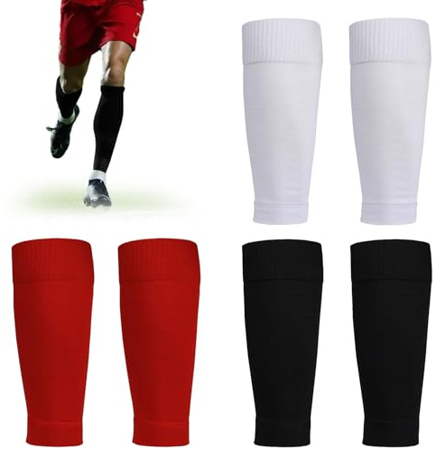 MUNSKT 3Pcs Fußball Socke Ärmel, Komfort atmungsaktiv Schienbeinschoner Ärmel, Schnitt Fußball Socken, elastische Fußball Bein Socke Ärmel für Fußball-Anfänger (schwarz + rot + weiß)