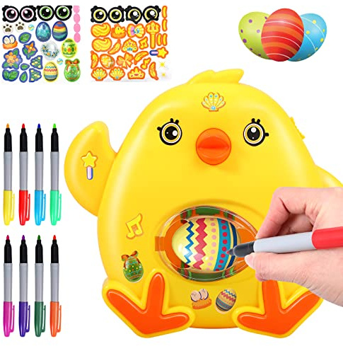 Osterei Dekorationsset, Osterei Dekorieren Maschine mit Spinner, Oster Eier Dekos Kit mit Eier-Malgerät, Eiermalmaschine Enthalten 8 Farben Marker Stiftes, Geschenk für Kinder Happy Easter Day