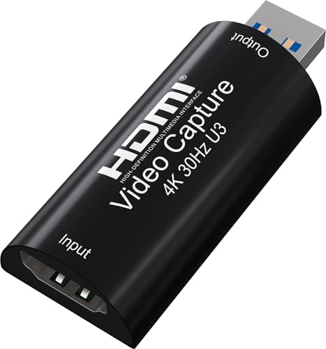 PremiumCord Capture/Grabber HDMI pour Enregistrer Vidéo/Audio sur Ordinateur avec USB, Résolution UHD 4K 2160p 30 Hz, Full HD 1080p 60 Hz, USB 3.0 Type A, Plug and Play, Noir