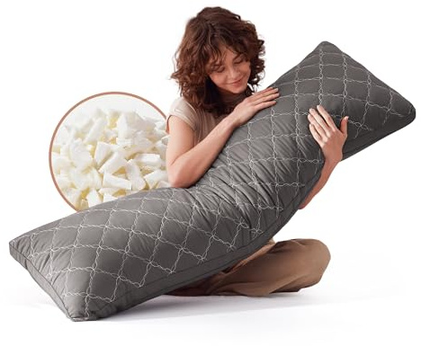 Decroom Memory Foam Body Pillow for Adults, Ultra-Soft Full Body Pillow with Diamond Quilted Cover, Support for Side Sleepers - Machine Washable, 20x54 Inch, Dark Gray