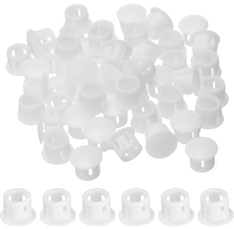 sourcing map 50pcs Nylon Plastic Hole Plugs, 2/7(8mm) Round Drill Screw Hole Plugs Covers Knockout Locking Plastic Plugs Insert End Caps for Kitchen Cabinet Furniture, White