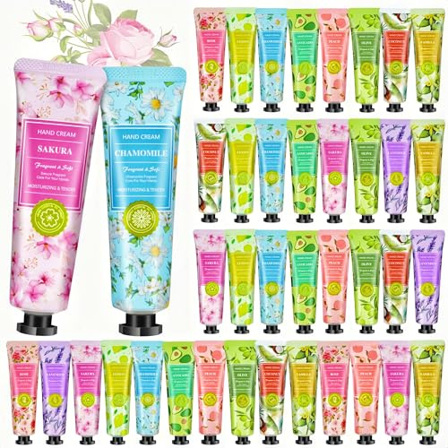Creme Main 40 Pcs, Coffret Cadeau Femme Crème Main, Mini Creme Mains, Cadeau Femme Crème pour les mains en format voyage, Coffret cadeau pour collègues, petite amie, anniversaire, Noël, Saint-Valentin