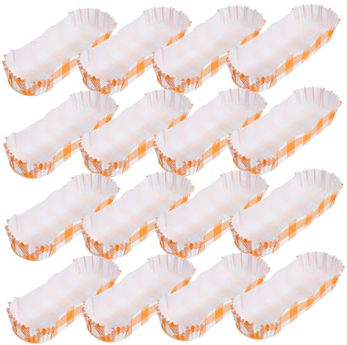 IMIKEYA 200pezzi Mini Vassoio Per Torte Forma Barca Pirottini Antigrasso e Resistenti Al Calore Strisce Arancioni Per Matrimoni Feste e Romantiche