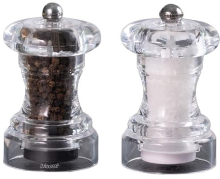 Set Macina Sale e Pepe Perugia in Acrilico, 10 cm, Made in Italy, Set Macina Sale Manuale con Macina in Ceramica e Macina Pepe Manuale con Macina in Acciaio, Macinino Sale e Pepe Resistente – BISETTI