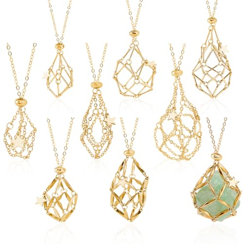 WADORN 9 support de Collier en Cristal de Style Cage, 51-61cm Cordon de Collier en Laiton Support de Pierre Vide Cordon de Remplacement à Longueur Réglable pour Hommes Bijoux Artisanaux