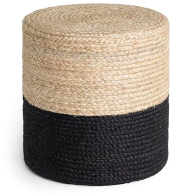 Hanse Home Looma Jute Pouf - Natürlicher Sitz-Pouf aus Jute, Zylindrische Form im Boho Look, Hocker, Ottoman, Sitzhocker, Sitzkissen für Wohnzimmer, Esszimmer, Flur - Natur Gold Schwarz, 40x40x40