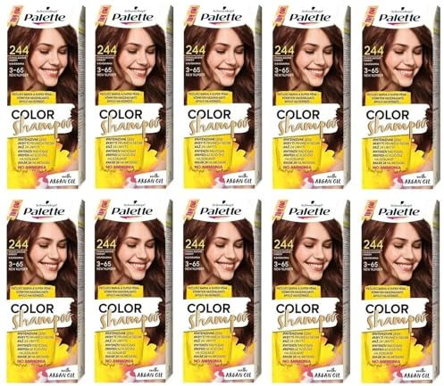 (Pack of 10) Palette Color Shampoo 3-65 (244) Coffee Brown Hair Color - Full Box - with English instruction leaflet