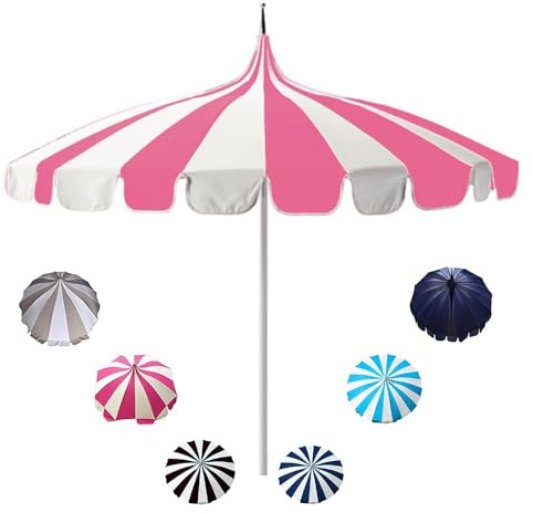 IMUNKT Gartenschirm Pagode Sonnenschirm Ø 230cm Outdoor Marktschirm Terrassenschirm Großer Aluminium Hochzeit Brautschirm Mit Volant(Pink white)