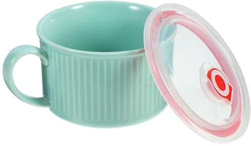 Keramiska skålar, Keramisk Instant Noodle Bowl, med lock Ramen handtag Stor soppskål Bento Lunch Box Pasta