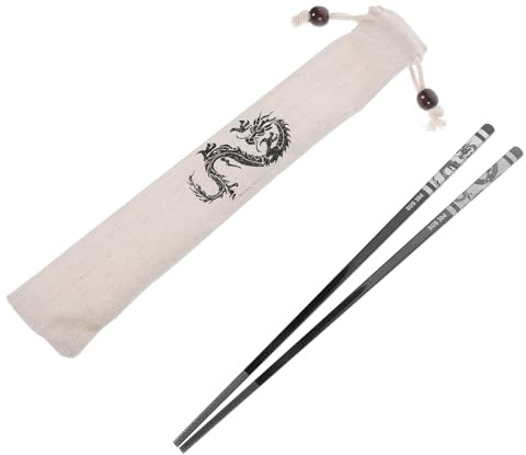 TOYANDONA Set Bacchette in Acciaio Inox 304 Anti-scivolo 23,5 Cm Design Drago, Bacchette Riutilizzabili Leggere per Cucina Asiatica, Sushi e Campeggio, Posate da Tavola in Metallo per Uso