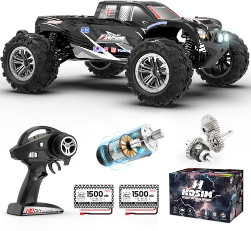 Hosim Ferngesteuertes Auto 1:10, 46+ km/h RC Auto Offroad 4WD, Wasserdicht Monster Truck für Kinder & Erwachsene, 40+ Min Spielzeit All Terrain High Speed Rennwagen Geschenk ab 8 10 12 Jahre