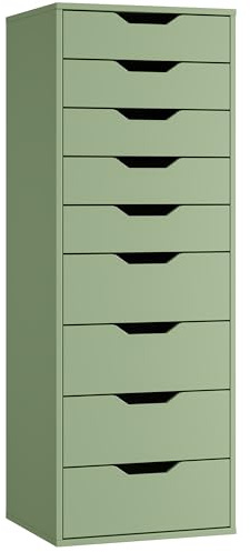 FOREHILL Kommode grün mit 9 Schubladen, 124 cm Schubladenschrank schmal | Schubladen in 2 Größen, Hochkommode Highboard für Schlafzimmer, Wohnzimmer, Büro, Flur, aus MDF-Platten, 45 x 40 x 124 cm