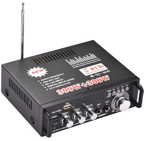 Docooler 600W Amplificatore Audio,HiFi Audio Stereo Bluetooth Radio Portatile per Auto o Casa, con Telecomando ed Mini Display 2CH LCD, 12 V / 220 V