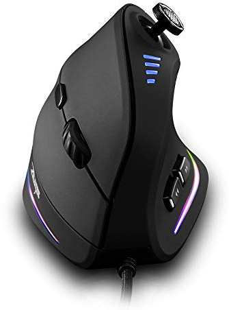 zelotes Mouse Gaming Verticale con Joystick,10000 DPI,11 Pulsanti Programmabili, Design Ergonomico,RGB,Mouse Ottico con Filo USB per PC,Laptop,Mac,Nero
