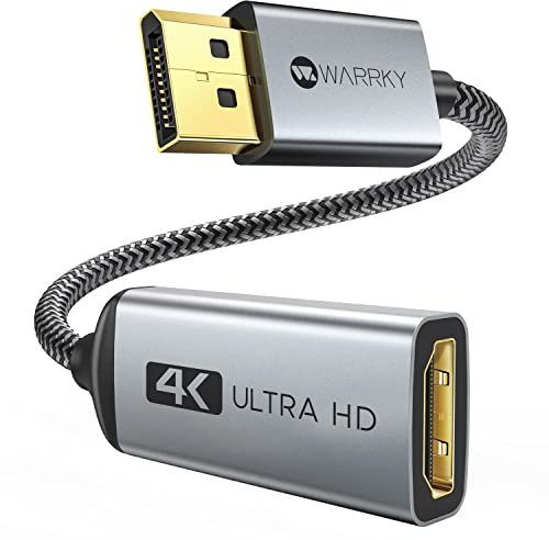 WARRKY Adattatore Display Port a HDMI 4K, (2K 60Hz, 1080P 120Hz) - Nylon Intrecciato, Custo in Alluminio - Convertitore Displayport Maschio to HDMI Femmina per 4K HDTV
