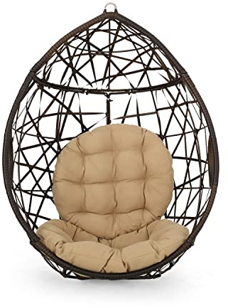 Christopher Knight Home Isaiah Indoor/Outdoor Wicker Tear Drop Hanging Chair (Stand Not Included), Multi-Brown and Tan