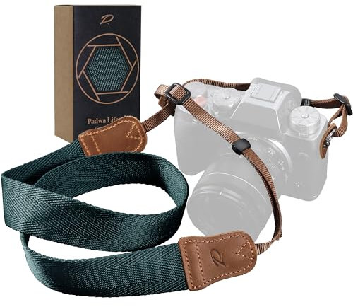 Dark Green Camera Strap - Double Layer top-grain Cowhide Ends,1.5Wide Pure Cotton Woven Camera Strap,Adjustable Universal Neck & Shoulder Strap for All DSLR Cameras,Great Gift for Photographers