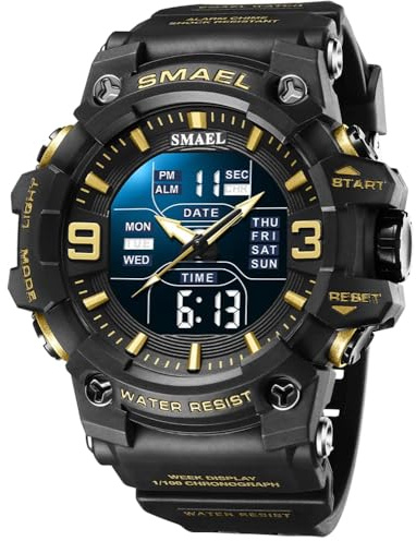 Gosasa Orologio da uomo, multifunzione, militare, S-Shock, sportivo, digitale, impermeabile, con allarme