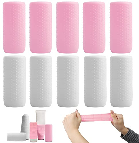 YUBIRD Manicotti in silicone a prova di perdite per viaggi, accessorio riutilizzabile per la maggior parte dei contenitori da viaggio nei bagagli, Rosa e bianco., 10 Pack, Viaggio