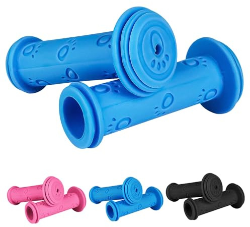 URAQT Bike Handlebar Grips, Soft Non-Slip Handlebar Grips, Cute Paw Print Kid's Bike Handlebars, Mountain Bike Grips Rubber, Scooter Handle Grips, Universal Bicycle Handlebar Grips for Kids(Blue)