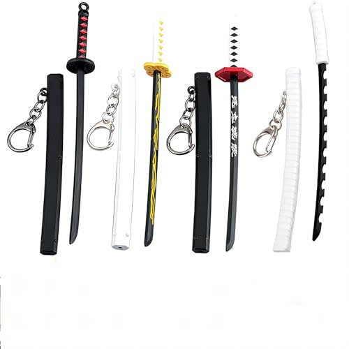 ixampoun Lämplig för djävul slayer mini leksak-katana-nyckelring, metallmodellsvärd med utdragbart motiv, bästa presenten till animeälskare, Svart1, 6.7