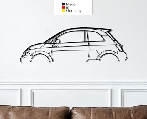 Fıat 500, Metall Wandbild, Wanddeko, Auto Silhouette, Metal Car Wall Art (Größe: 69 cm (27))
