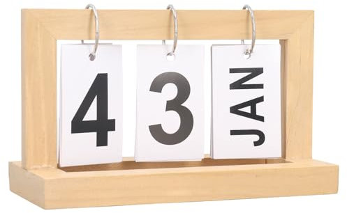 Klappkalender aus Holz, Leicht Lesbarer Tischkalender aus Holz, Großes Vintage-Display, Nordischer Stil, Vielseitig, Langlebig für Zuhause (Holzfarbe)