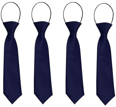 FUIPVGI 4 Pezzi Cravatta da Bambini Ragazzo con Elastico Disponibile, Cravatta Pre-legata, Cravatta da Bambino Effetto Seta Lucida per Ragazzi per Uniforme Nozze Festa (Blu Navy)