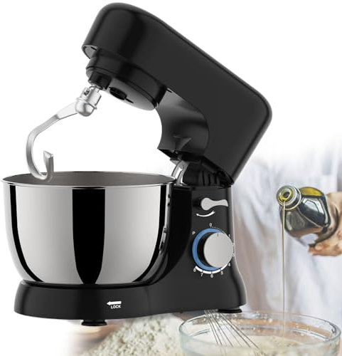 Batteur Sur Socle, Mixeur 3 en 1 à 6 Vitesses 4,5 QT à Tête inclinable, Mixeur électrique, Mixeur de Cuisine pour la Pâtisserie, les Gâteaux et la Plupart des Cuisiniers à Domicile,110V550W