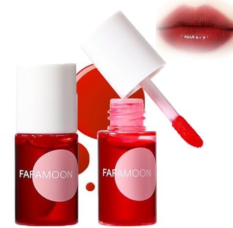 Fafamoon Long Lasting Lip Gloss - 4 Colors Fruit Juice Lip Tint Set,Mini Liquid Water Tint,Waterproof Lip Stain,Multi-Use Lip And Cheek Tint,Non-Sticky Moisturizing Lip Stain (2 * 02#Strawberry)