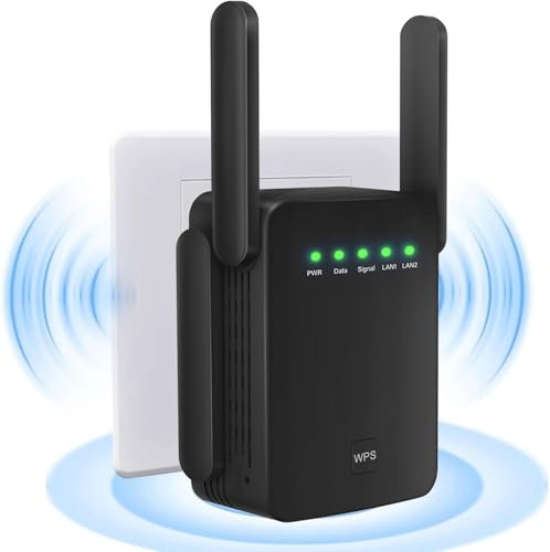 Repetidor WiFi, Amplificador/Extensor/Refuerzo de Señal WiFi, Amplificador de Señal de Internet para el Hogar, 4 Antenas, 2 Puertos LAN, Amplificador WiFi para Oficina y Hogar, Fácil Instalación