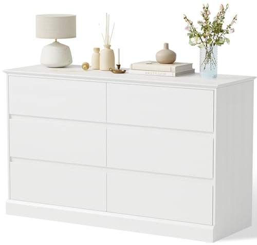 Seeday Dresser for Bedroom, 48 Wood 6 Drawer Dresser, Modern White Chest of Drawers for Living Room, Entryway, Hallway