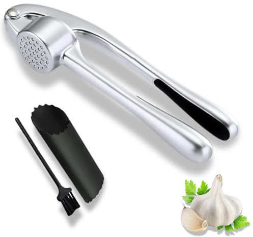 CasaNobile Pressa per Aglio Premium, Trita Aglio Manuale, Trita Aglio in Acciaio Inossidabile con Pela-Aglio e Pennello in Silicone, Durevole, Facile da Usare e da Pulire Spremi-Aglio, Trita-Aglio.