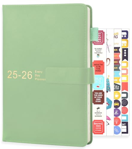 Thboxes Academic Diary 2025-2026 A5 Page A Day, 12 Month Mid Year Daily Diary From July 2025 to June 2026, Day Per Page Daily Planner with 4pcs Stickers, 21×14 cm (Green)