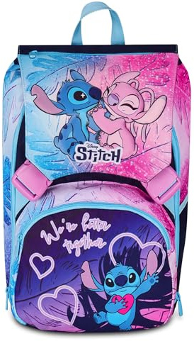 Seven Zaino Doppio Lilo & Stitch Scomparto Estensibile, Lilla, Maxi Capienza, Schienale Preformato, Bambina, Scuola Elementare