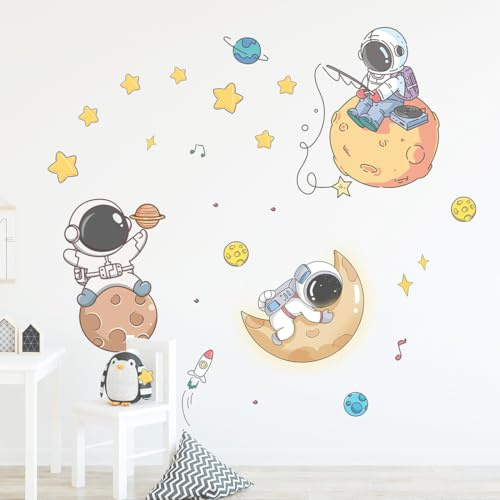 HABNI Adhesivos murales infantiles adhesivo de pared para dormitorio, astronauta, planeta astronauta, decoración de pared para habitación de los niños, habitación de los niños, 30 × 90 cm
