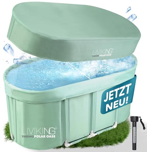 LIVIKING® Eisbad + Faltbare Badewanne Erwachsene [120 cm - 2in1 KOMFORT KOMPLETTSET] Eisbaden Tonne, Mobile Badewanne Outdoor & Eistonne – Jetzt Eintauchen! (Klassisch, Eukalyptus Grün)