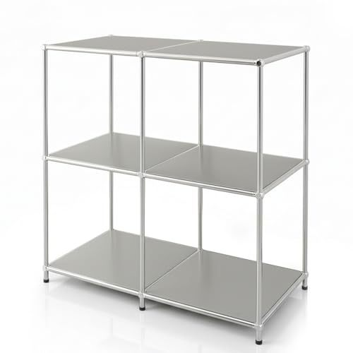 Floordirekt Regal, Metallregal, Sideboard - Grau, Chrom, 80Hx80Bx40T cm - Modulares Stecksystem im modernen Design, Metall Regal für Wohnzimmer, Büro, Flur - Würfelregal Concept Epure MK-027