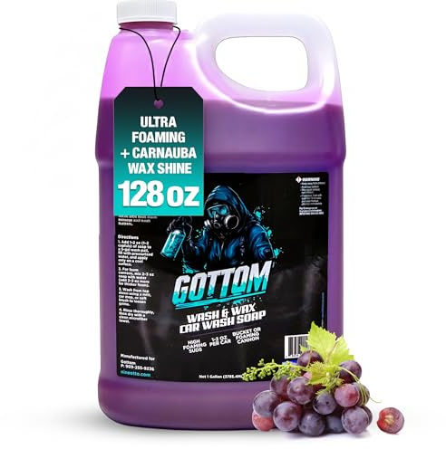 Gottom Car Wash Soap & Wax, (128 oz), Frozen Grape Scent - Ultra Foaming Car Shampoo for Foam Cannon & Bucket Wash, Carnauba Wax Formula for a Glossy Finish, High Suds & Safe for Paint