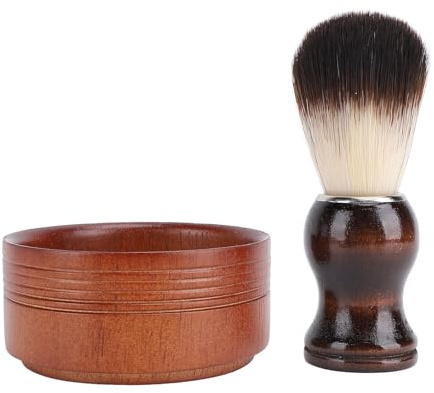 Brrnoo Ensemble de Blaireaux de Rasage en Bois, Kit de Toilettage, Poils Synthétiques, élimine les Débris, Blaireau et Bol pour Hommes, Rasage de Près, épilation pour Femmes et Filles