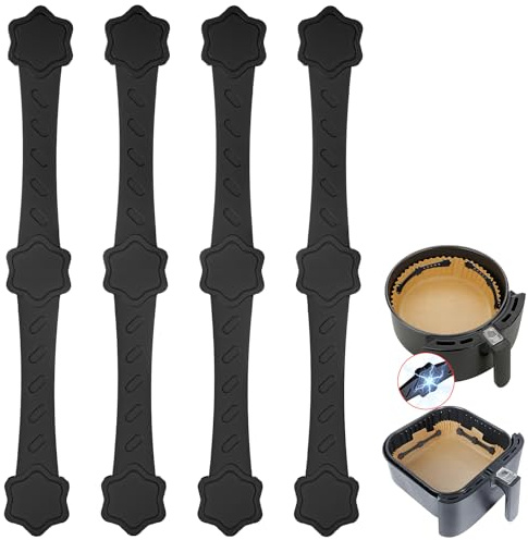4 Pcs Air Fryer en Silicone pour Papier Cuisson, Accessoires Philips Ninja | Bandes de 13,5 cm avec 12 Aimants Puissants, Accessoires pour Cosori Friteuse sans Huile Panier Simple