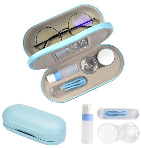 Lasiyanor - Custodia 2-in-1 per occhiali da vista, custodia per lenti a contatto portatile, doppia faccia, multifunzione, con strumenti per il viaggio, l'uso quotidiano e all'aperto
