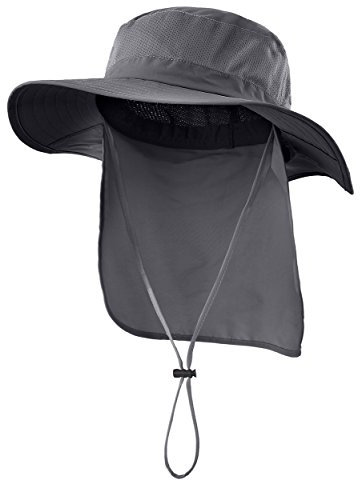 Magracy Unisex Outdoor-Sonnenhut mit breiter Krempe Mesh UPF50+ Safari-Hüte mit Nackenklappe Angelhüte, Dunkelgrau