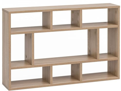 FineBuy Wandregal 75x16x51 cm Holz mit 9 Fächern, Hängeregal | freischwebendes Wandboard mit klaren Strukturen, Holzregal für Deko, Bücher und Alltagsgegenstände