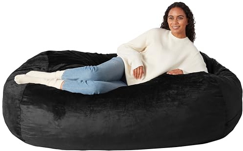 Amazon Basics Large Bean Bag Chair for Adults, 6 ft Memory Foam Filled with Microfiber Cover, Black, for Bedroom, Living Room, Dorm, Relaxation