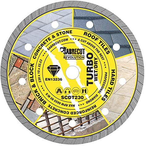 SabreCut 1pc SCDT230 230mm x 22.23mm Bore Turbo Diamond Cutting Disc | High-grade diamond construction provides fast, clean and durable dry cutting with no water cooling required