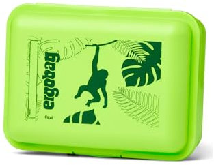 ergobag Brotdose mit Motiv und Trennfach BPA-frei Spülmaschinenfest Robust Kinderfreundlich Dschungel - Hellgrün
