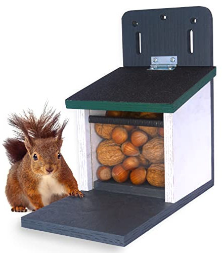 Holznager | Eichhörnchen Futterhaus wetterfest, sehr stabil und sicher | Handmade aus eigener Produktion im Schwarzwald | Belüftungssystem für trockenes Eichhörnchenfutter, Eichhörnchen Haus