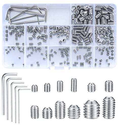 240 Pcs Grub Screws Set, Cup Point Hex Head Screw Set, M3/M4/M5/M6/M8 Metric Hex Head Allen 304 Stainless Steel Screw Kit with Allen Key Wrench(M1.5/M2/M2.5/M3/M4) for Door Handles, Faucet